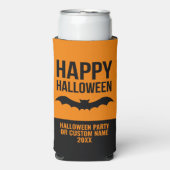 Rafraîchisseur Pour Canette Slim Happy Halloween chauve avec nom de fête - orange n (Seltzer Recto)