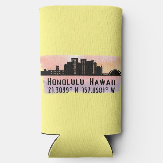Rafraîchisseur Pour Canette Slim Honolulu Skyline Latitude et Longitude (Verso)