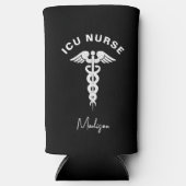 Rafraîchisseur Pour Canette Slim ICU Nurse Médicale Caduceus Script Personnalisé (Recto)