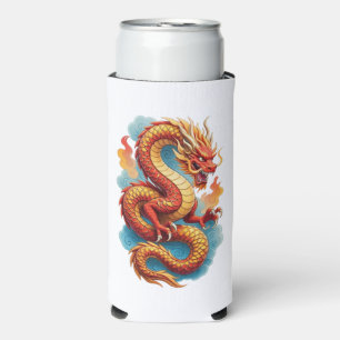 Rafraîchisseur Pour Canette Slim Illustration Fiery Dragon Rouge Chinois