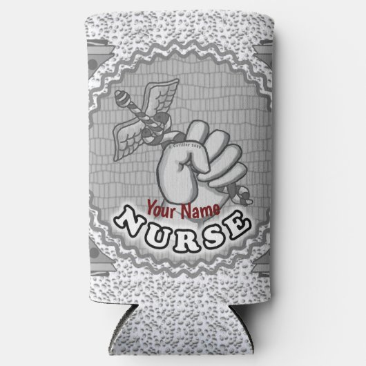 Rafraîchisseur Pour Canette Slim Infirmière à main Caduceus (Recto)