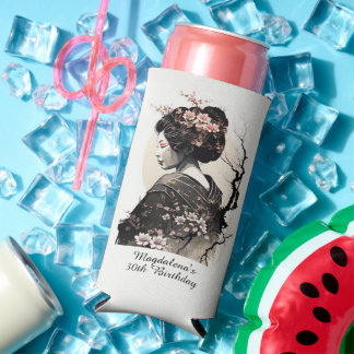 Rafraîchisseur Pour Canette Slim Ink Wash Art Japanese Geisha Birthday - 