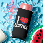 Rafraîchisseur Pour Canette Slim J'aime la science<br><div class="desc">Un seltzer de professeur de sciences cool peut se refroidir en noir qui dispose d'un motif de science I Love génial avec un coeur rouge enveloppé d'un modèle atomique.</div>