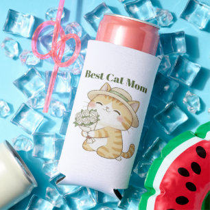 Rafraîchisseur Pour Canette Slim Jardinier de chat Kawaii Bouquet de rose d'été Bou