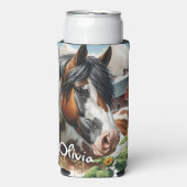 Rafraîchisseur Pour Canette Slim Joli Cheval Pinto Brown et Blanc sur ferme rustiqu (Seltzer Recto)