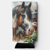 Rafraîchisseur Pour Canette Slim Joli Cheval Pinto Brown et Blanc sur ferme rustiqu (Verso)