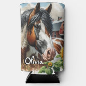 Rafraîchisseur Pour Canette Slim Joli Cheval Pinto Brown et Blanc sur ferme rustiqu (Recto)