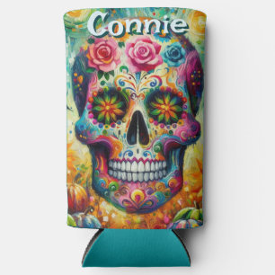 Rafraîchisseur Pour Canette Slim Jour du crâne de sucre de la florale morte Personn