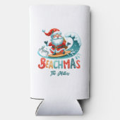 Rafraîchisseur Pour Canette Slim Joyeux Beachmas Père Noël Surfing Retro Design (Verso)