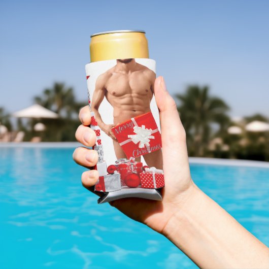 Rafraîchisseur Pour Canette Slim Joyeux Noël SlipperyJoe cadeau blanc rouge argent (Piscine in situ)