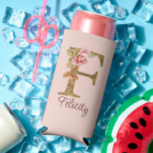 Rafraîchisseur Pour Canette Slim Lettre de nom personnalisée F Roses rose poudré fe