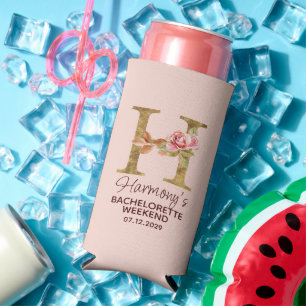 Rafraîchisseur Pour Canette Slim Lettre de nom personnalisée H Roses roses blush or