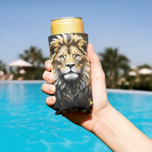 Rafraîchisseur Pour Canette Slim Lion Mâle Majestic D'Or Et De Gris,