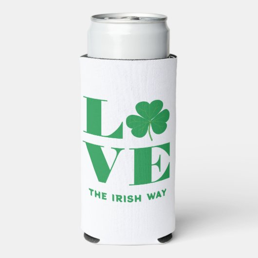 Rafraîchisseur Pour Canette Slim Love Shamrock Clover Irish Custom Text Vert Blanc (Seltzer Verso)
