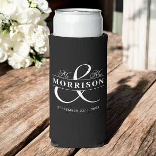 Rafraîchisseur Pour Canette Slim M. Mme Black White Wedding Favor