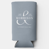 Rafraîchisseur Pour Canette Slim M. Mme Dusty Blue Mariage romantique Faveur (Recto)