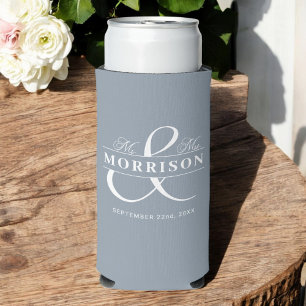 Rafraîchisseur Pour Canette Slim M. Mme Dusty Blue Mariage romantique Faveur