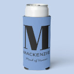 Rafraîchisseur Pour Canette Slim Maid of Honor Monogramme Nom bleu<br><div class="desc">La typographie moderne minimaliste monogramme design qui peut être modifié pour personnaliser. Parfait pour remercier votre bonne d'honneur pour toute l'aide et le soutien qu'elle a apportés pour rendre votre mariage extraordinaire. Modifiez l'arrière - plan bleu et la couleur du texte pour correspondre à votre célébration.</div>