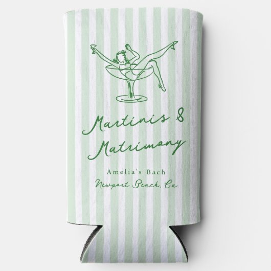 Rafraîchisseur Pour Canette Slim Main Whimsical Tirée Vert Martinis & Mariage (Recto)