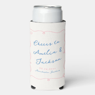 Rafraîchisseur Pour Canette Slim Mariage Bleu et Rose Dessiné à la Main de Manière