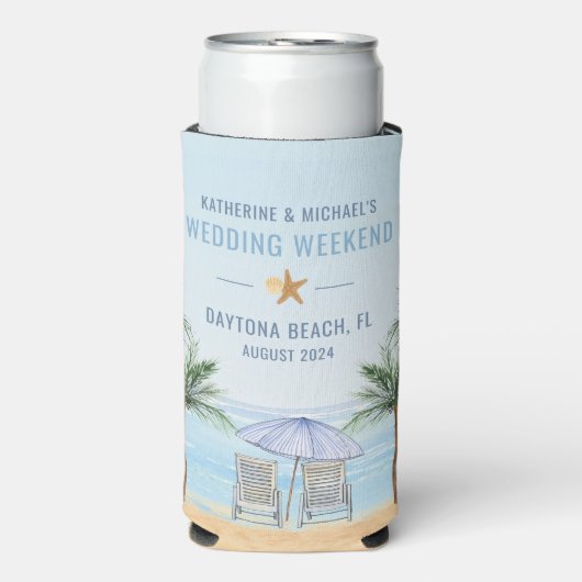 Rafraîchisseur Pour Canette Slim Mariage de plage personnalisé peut refroidir (Seltzer Recto)