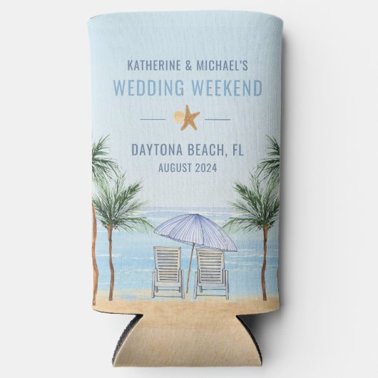 Rafraîchisseur Pour Canette Slim Mariage de plage personnalisé peut refroidir (Recto)