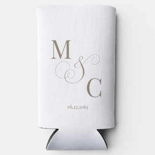 Rafraîchisseur Pour Canette Slim Mariage élégant or monogramme blanc