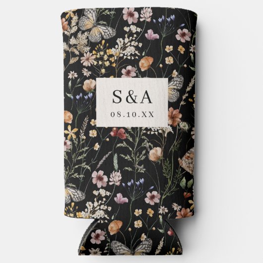 Rafraîchisseur Pour Canette Slim Mariage Fleur sauvage noir Seltzer Can Cooler (Recto)