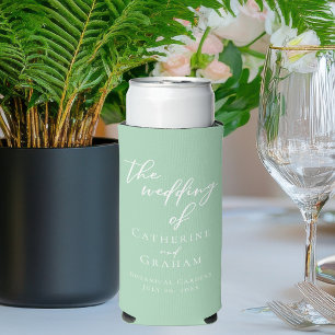 Rafraîchisseur Pour Canette Slim Mariage Personnalisé Vert Menthe Chic Blanc