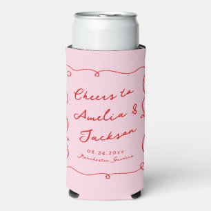Rafraîchisseur Pour Canette Slim Mariage Rose et Rouge Dessiné à la Main de Manière