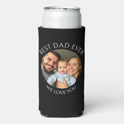 Rafraîchisseur Pour Canette Slim Meilleur papa jamais | Modèle photo personnalisé (Seltzer Verso)