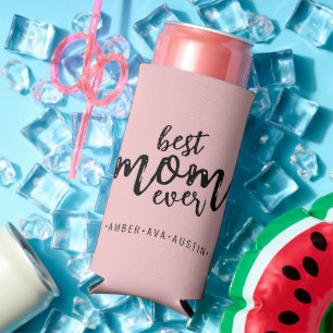 Rafraîchisseur Pour Canette Slim Modern Best Mom Ever Kids Nom Script Rose