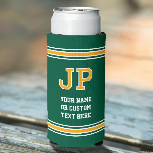 Rafraîchisseur Pour Canette Slim Monogram Personalized Text Green Yellow