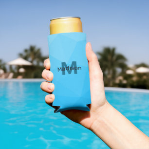 Rafraîchisseur Pour Canette Slim Monogramme à motif maillé géométrique ombré bleu c