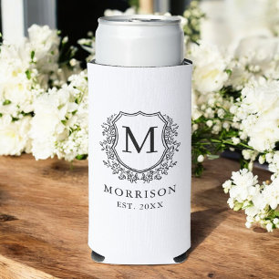 Rafraîchisseur Pour Canette Slim Monogramme Blanc Noir Crest Mariage botanique