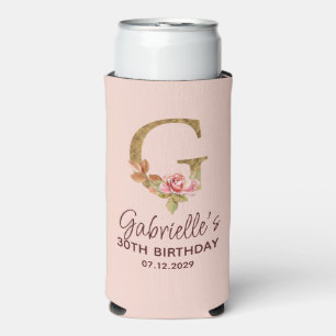 Rafraîchisseur Pour Canette Slim Monogramme de lettre G or Roses roses blush