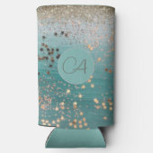 Rafraîchisseur Pour Canette Slim Monogramme Gold Stars sur Turquoise (Verso)