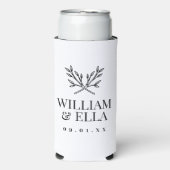 Rafraîchisseur Pour Canette Slim Monogramme Mariage de branches rustiques | Blanc (Seltzer Recto)