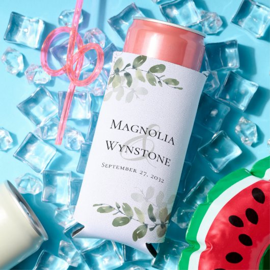 Rafraîchisseur Pour Canette Slim Monogramme Mariage Eucalyptus (Été in situ)