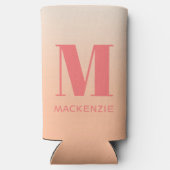 Rafraîchisseur Pour Canette Slim Monogramme moderne Nom initial Peach Gradient (Verso)