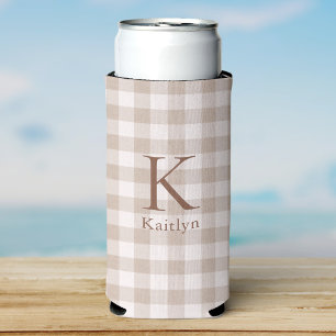 Rafraîchisseur Pour Canette Slim Monogramme personnalisé Gingham Beige Neutre Hérit