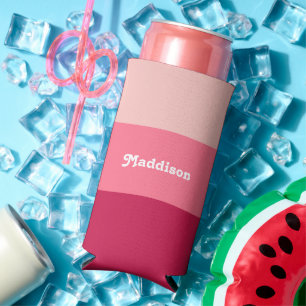 Rafraîchisseur Pour Canette Slim monogramme personnalisé, typographie rétro rose vi