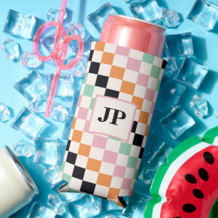 Rafraîchisseur Pour Canette Slim Monogramme Retro Checkerboard personnalisé Monogra