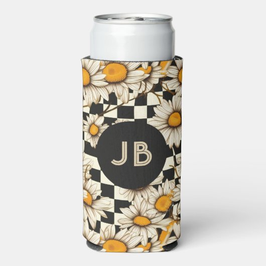 Rafraîchisseur Pour Canette Slim Monogramme Retro Super Daisy Checkerboard (Seltzer Verso)