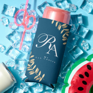 Rafraîchisseur Pour Canette Slim Monogramme simple et chic Turquoise