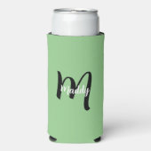 Rafraîchisseur Pour Canette Slim Monogramme vert moderne minimal Nom + initial (Seltzer Recto)