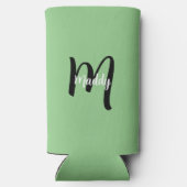 Rafraîchisseur Pour Canette Slim Monogramme vert moderne minimal Nom + initial (Verso)