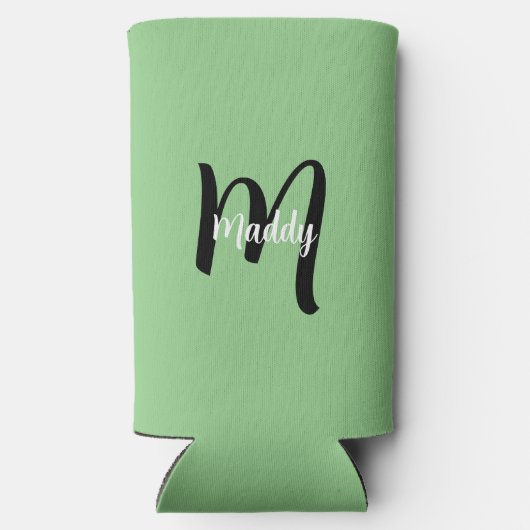 Rafraîchisseur Pour Canette Slim Monogramme vert moderne minimal Nom + initial (Verso)