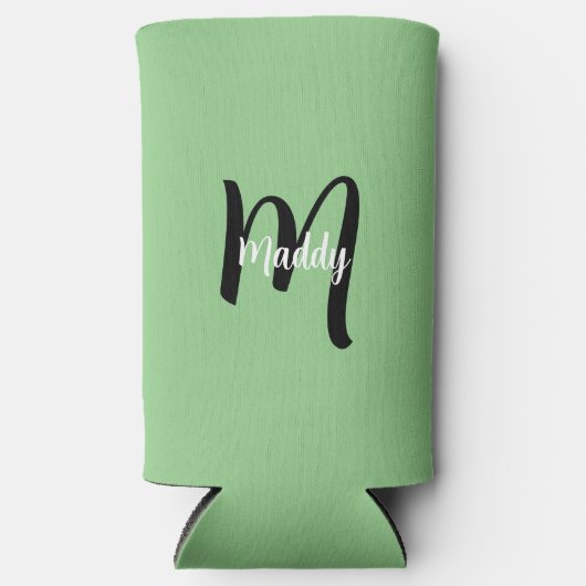 Rafraîchisseur Pour Canette Slim Monogramme vert moderne minimal Nom + initial (Recto)