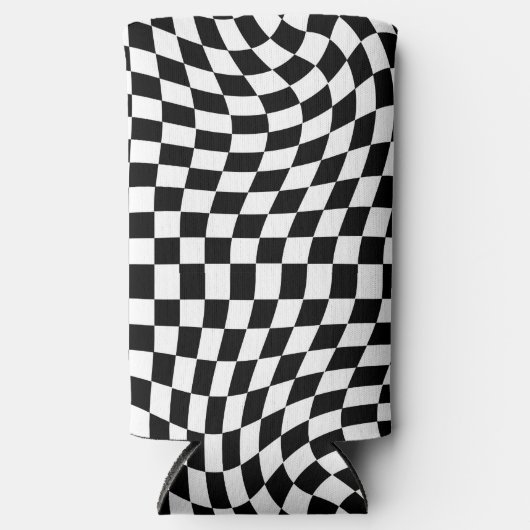 Rafraîchisseur Pour Canette Slim Motif À damiers dépoli noir et blanc (Recto)